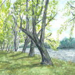 Painting of trees next to the connecticut river